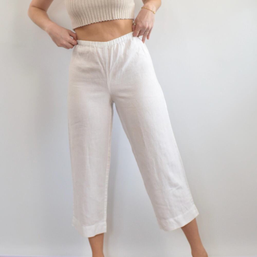 white elastic waist jones ny white linen easy pants